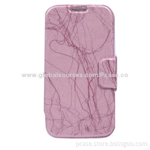Kickstand Design Leather Case for Samsung Galaxy S4 with Wood Texture